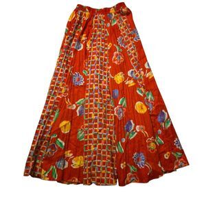 VTG HW Maxi Skirt Size 2 Full Pleated Floral Cottage Core 80's Artsy Red